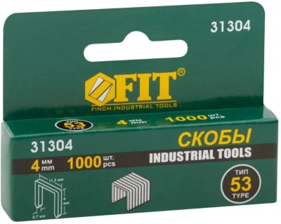 Скобы для степлера закаленные прямоугольные узкие FIT 4 11,3х0,7 тип 53 1000 шт