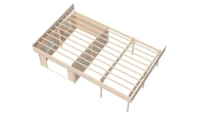 Гараж 52 Дуэт с навесом Стандарт брус 44 мм