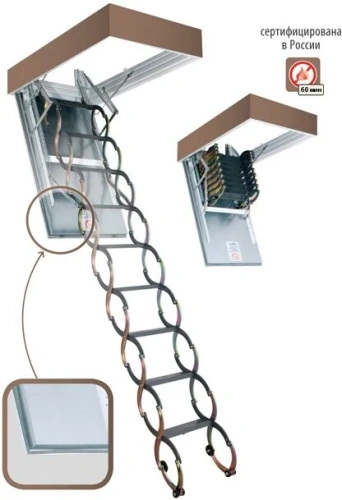 Лестница чeрдачная металлическая огнестойкая Fakro LSF 50х80x300 см