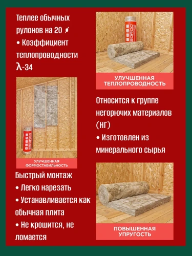 Минераловатный утеплитель Isoroc супер теплый 4100х1220х50мм (10м2)