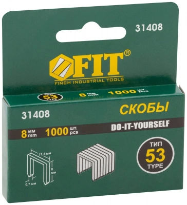 Скобы для степлера узкие прямоугольные FIT IT, 8 мм, 1000 шт
