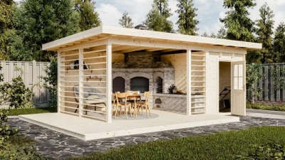 Беседка 18 с хозблоком Комфорт брус 44 мм