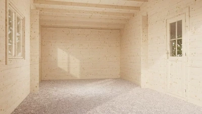 Гараж 52 Дуэт с навесом Комфорт брус 44 мм