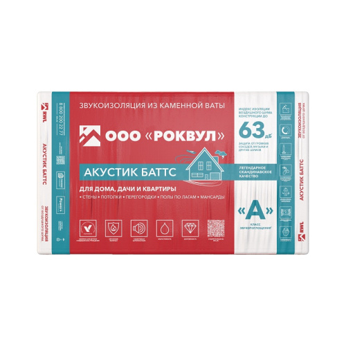 Утеплитель Rockwool Акустик Баттс 1000х600х50 мм, 10 шт (6м2)