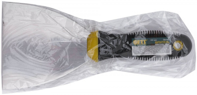 Шпатель FIT IT 6686, 100 мм, 4 дюйма, нержавеющая сталь, ручка прорезиненная, черно-желтый
