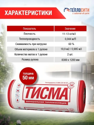 Утеплитель Кнауф 50 мм ТИСМА (рулон), 19,92 м2