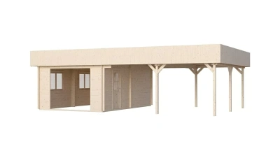 Гараж 52 Дуэт с навесом Комфорт брус 44 мм