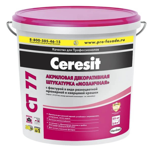 Штукатурка декоративная полимерная CERESIT CT 77 мозаичная зерно 1,4-2,0 Sierra 2 25 кг